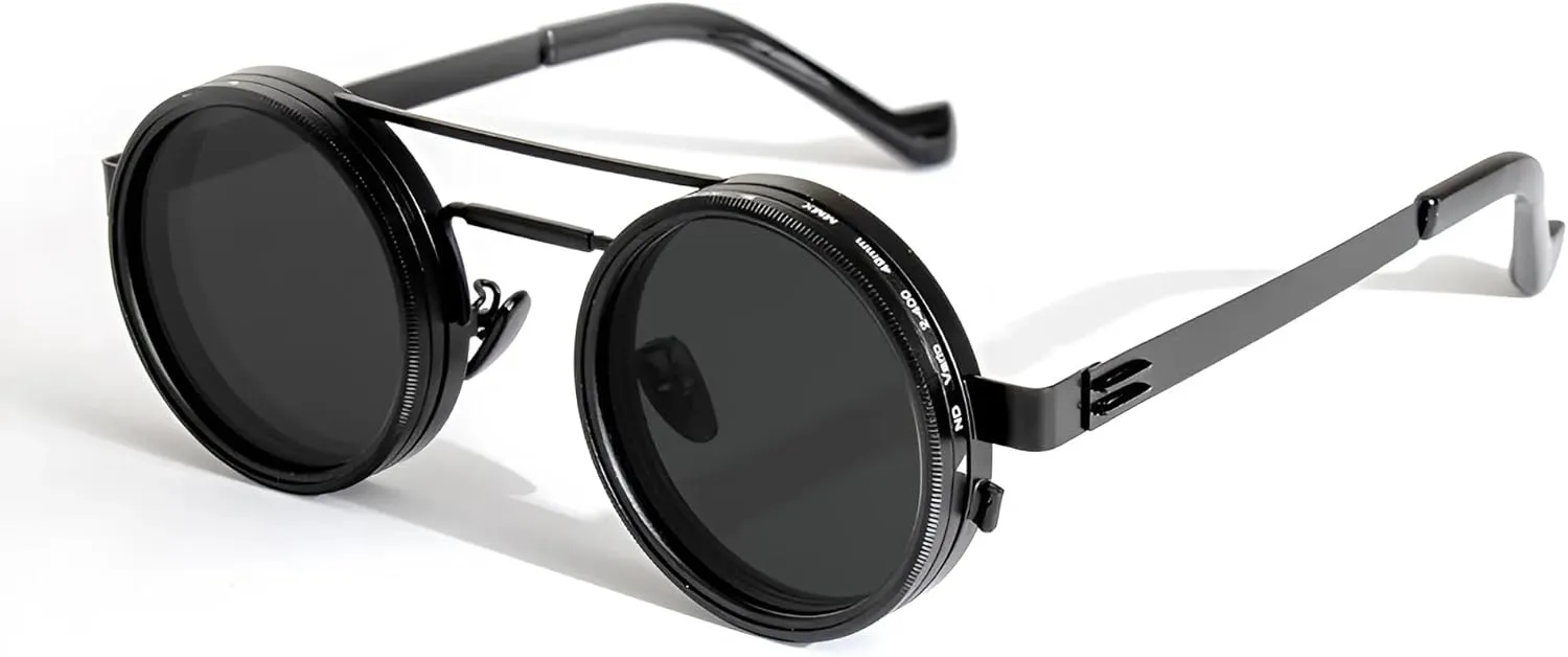 Adjustable Tint Sunglasses - Polarized ND Filter with 1-9 Gear Control, Round Anti-Glare UV Protection Eyewear