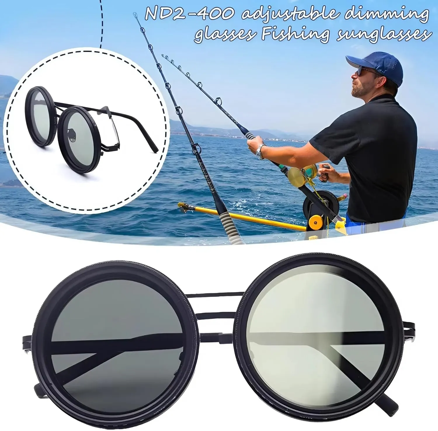 Adjustable Tint Sunglasses - Polarized ND Filter with 1-9 Gear Control, Round Anti-Glare UV Protection Eyewear