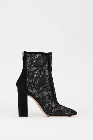 Black Floral Lace & Suede Boleyn Boot