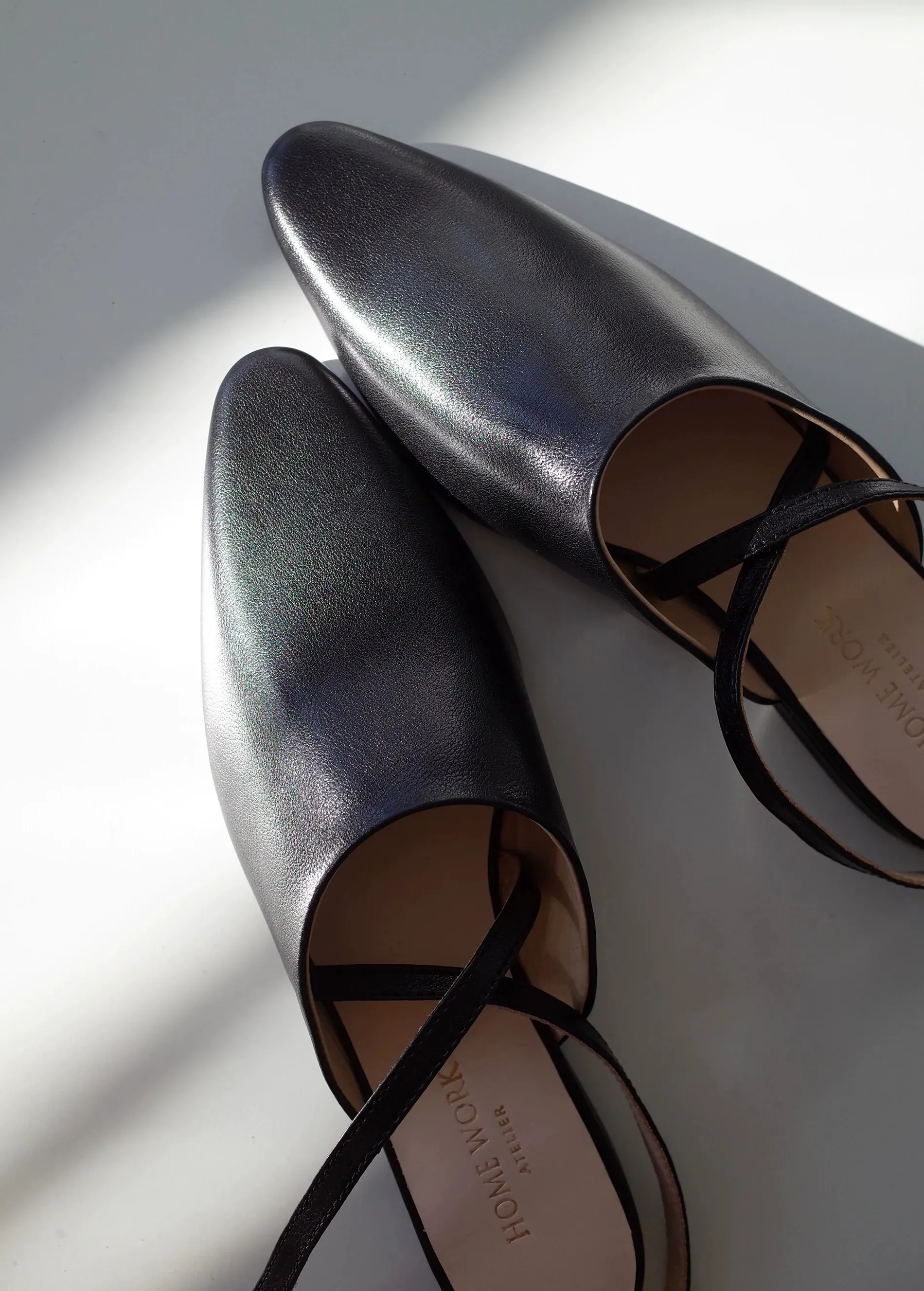 Black Pointed-Toe Strap Flats