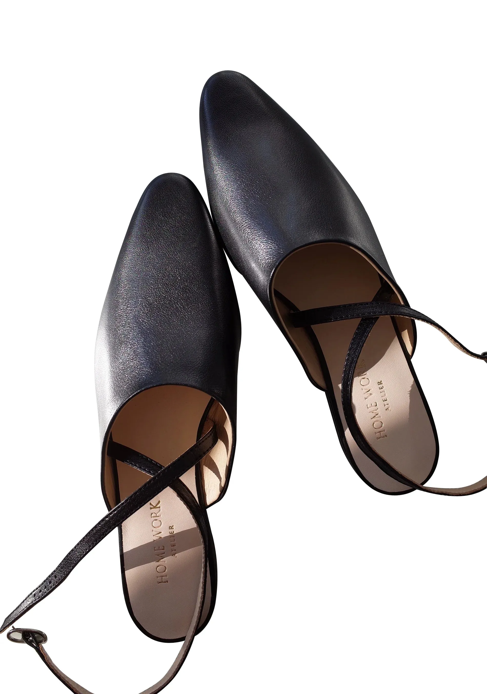 Black Pointed-Toe Strap Flats