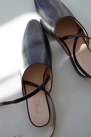 Black Pointed-Toe Strap Flats