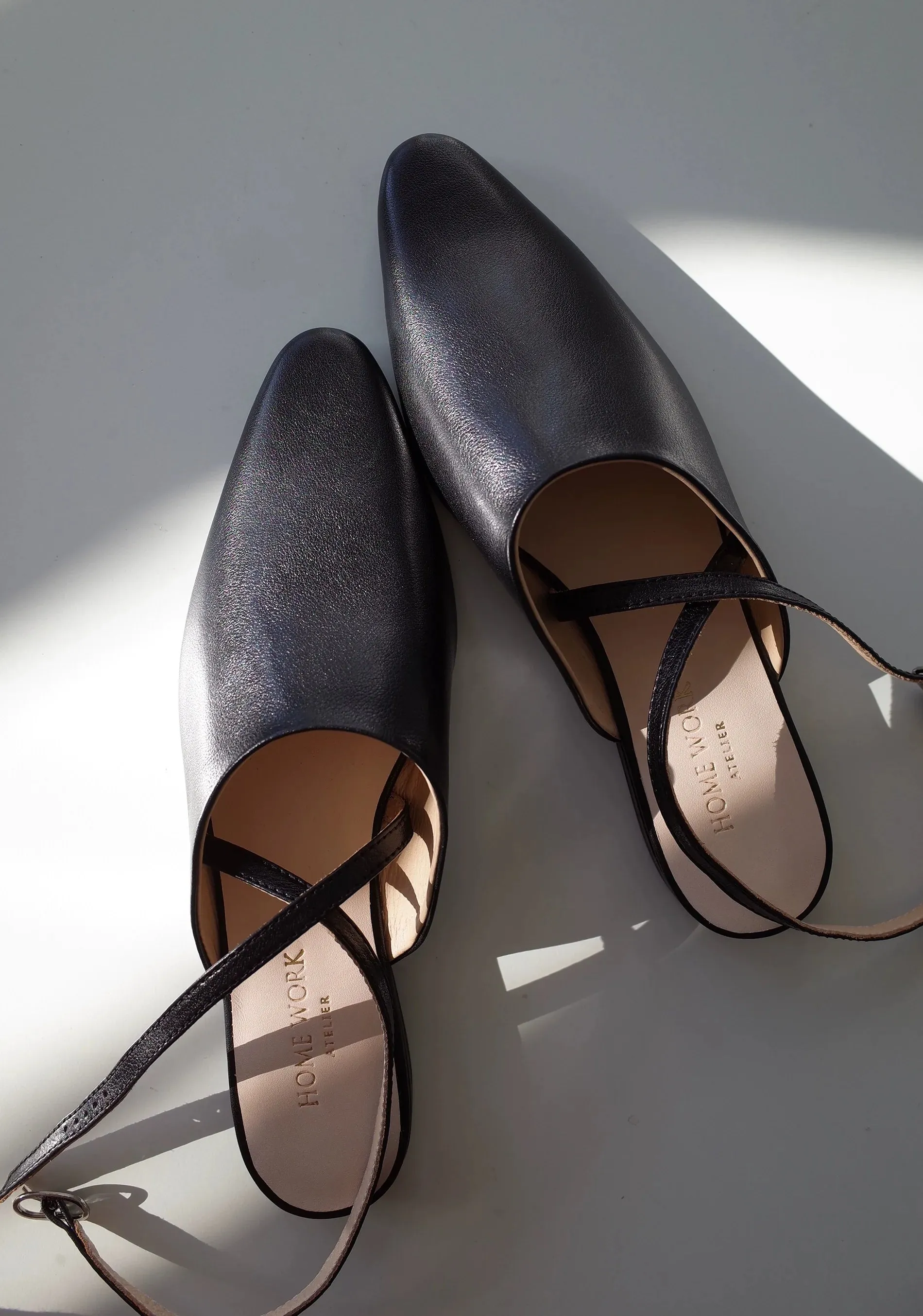 Black Pointed-Toe Strap Flats