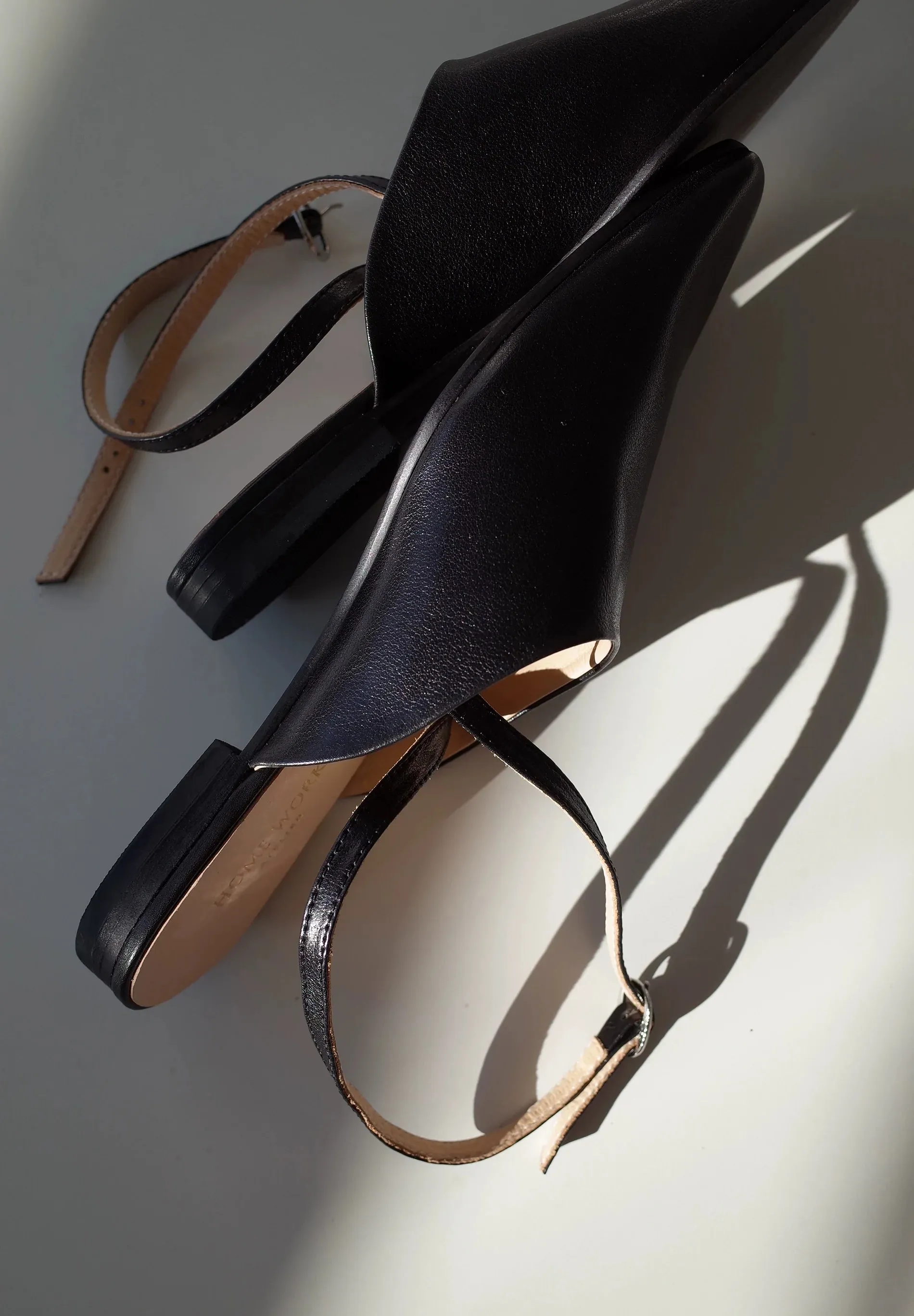 Black Pointed-Toe Strap Flats
