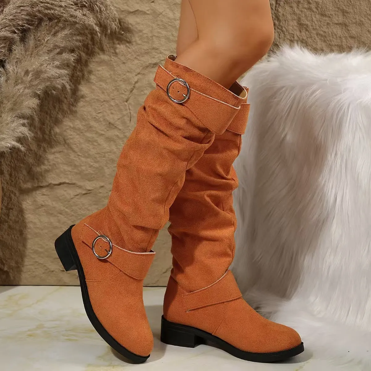 Buckle Block Heel Boots