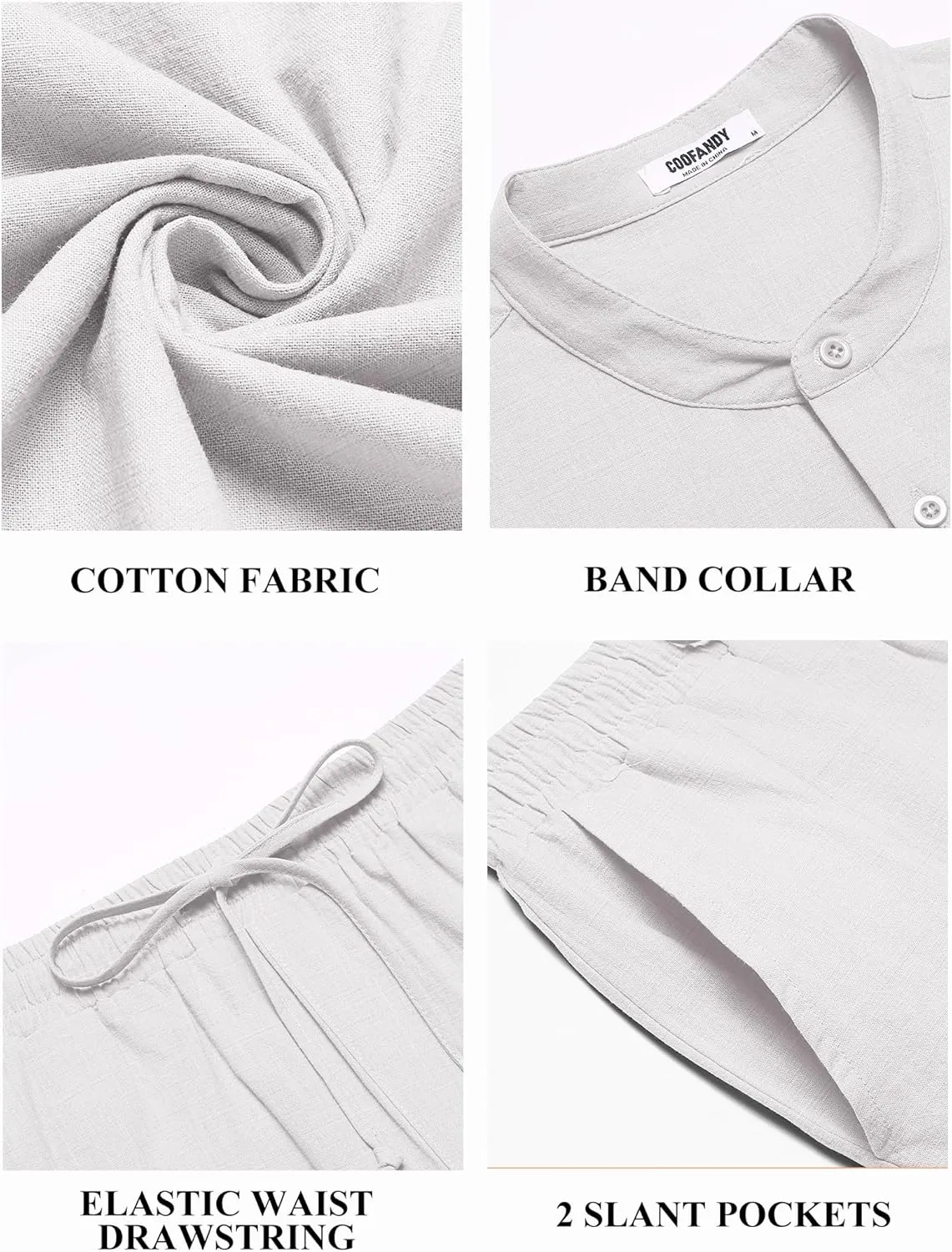 COOFANDY Mens 2 Pieces Cotton Linen Sets Short Sleeve Casual Henley Shirt Summer Beach Pants Lounge Vacation Outfits Set