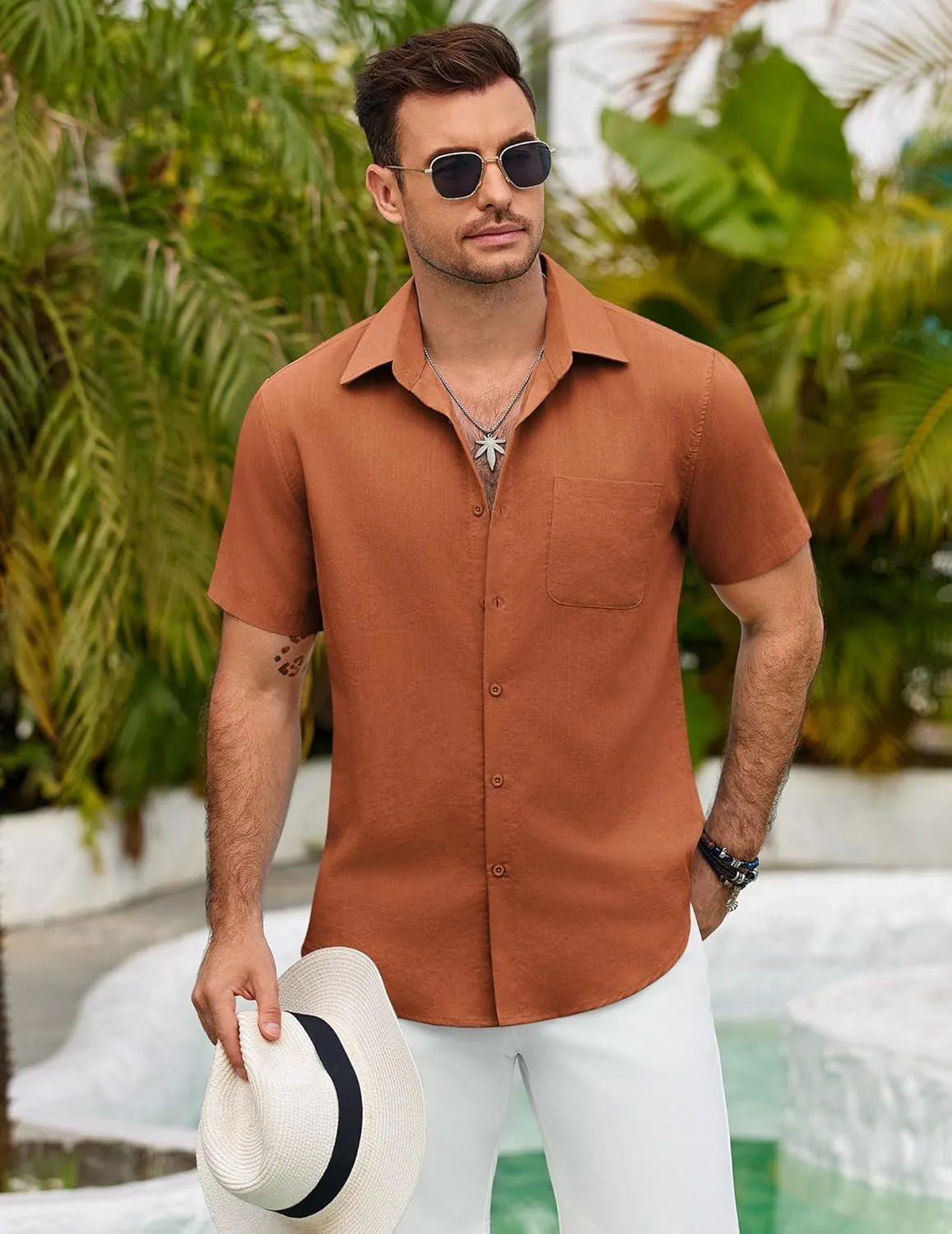 COOFANDY Mens Button Down Shirts Lightweight Breathable Short Sleeve Shirt Summer Beach Top