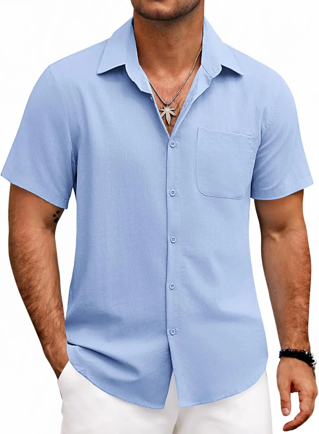 COOFANDY Mens Button Down Shirts Lightweight Breathable Short Sleeve Shirt Summer Beach Top