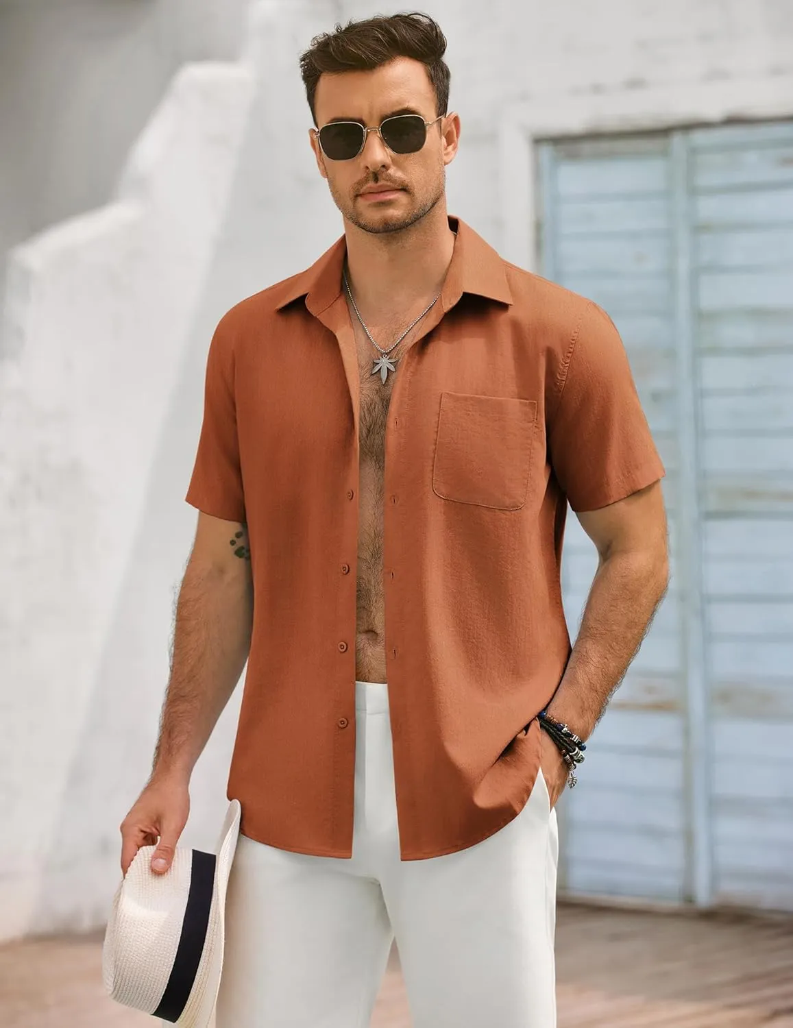 COOFANDY Mens Button Down Shirts Lightweight Breathable Short Sleeve Shirt Summer Beach Top