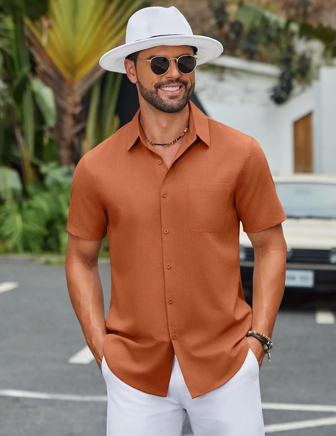 COOFANDY Mens Button Down Shirts Lightweight Breathable Short Sleeve Shirt Summer Beach Top