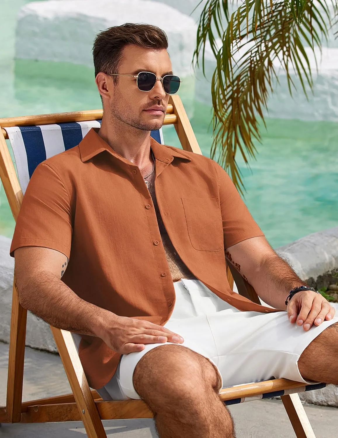 COOFANDY Mens Button Down Shirts Lightweight Breathable Short Sleeve Shirt Summer Beach Top