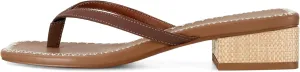 DOEYG Raffia Heels Sandals for Women Summer Beach Flip Flops Square Open Toe Flat Heeled Sandals Dressy Comfortable Slip on Thong Sandals
