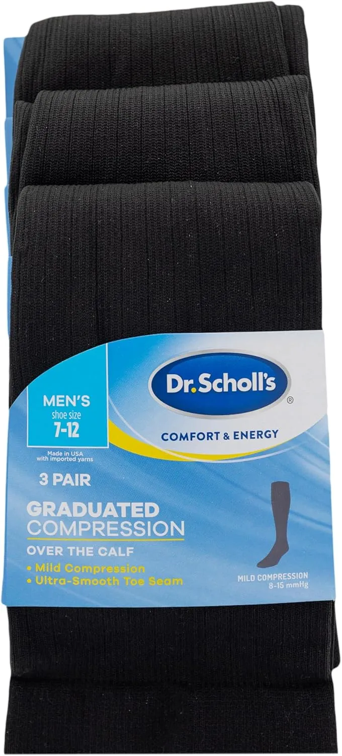 Dr. Scholl's Men's Graduated Compression Over The Calf Socks-Comfort and Fatigue Relief-Mild 8-15 mmHg