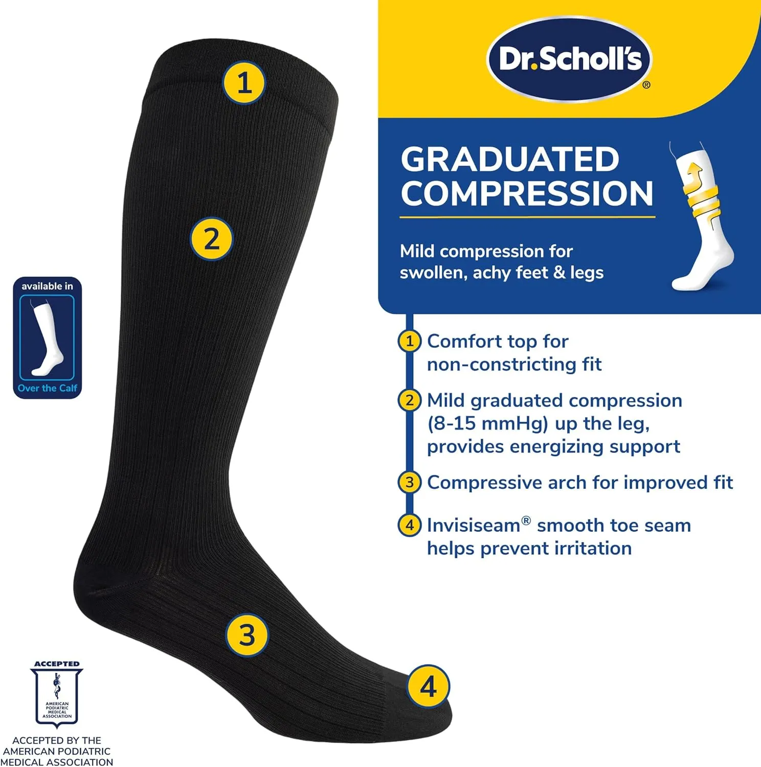 Dr. Scholl's Men's Graduated Compression Over The Calf Socks-Comfort and Fatigue Relief-Mild 8-15 mmHg