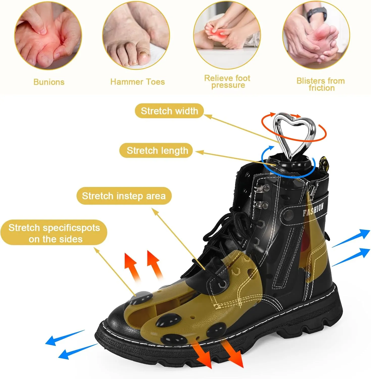 eachway Shoe Stretcher Women Men Professional Boot Stretcher Adjustable Width Length for Wide Feet (M (Wm's 10-12;men's 9-11) Yellow 1pcs)