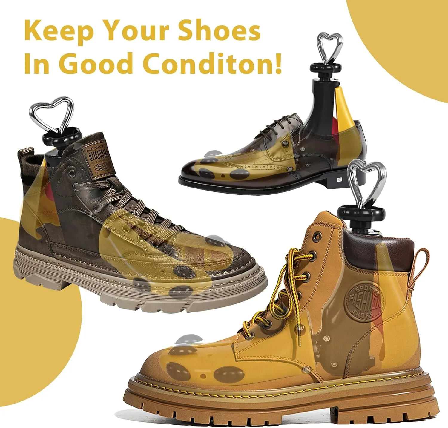 eachway Shoe Stretcher Women Men Professional Boot Stretcher Adjustable Width Length for Wide Feet (M (Wm's 10-12;men's 9-11) Yellow 1pcs)