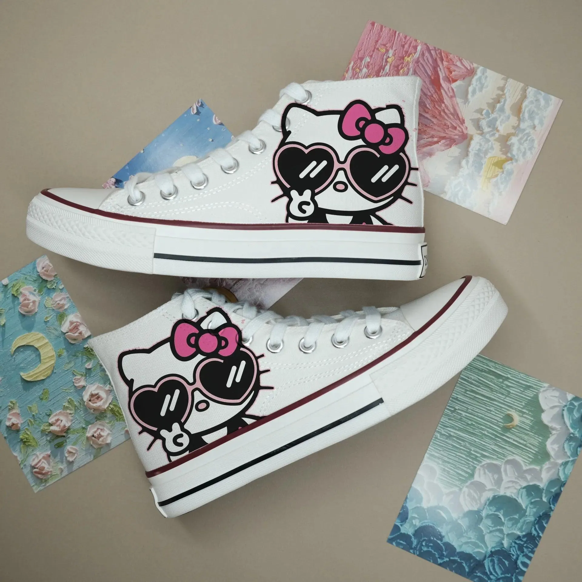High-Top Canvas Sports Flat Sneakers – Anime-Inspired Unisex Casual Shoes