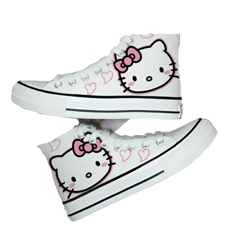 High-Top Canvas Sports Flat Sneakers – Anime-Inspired Unisex Casual Shoes
