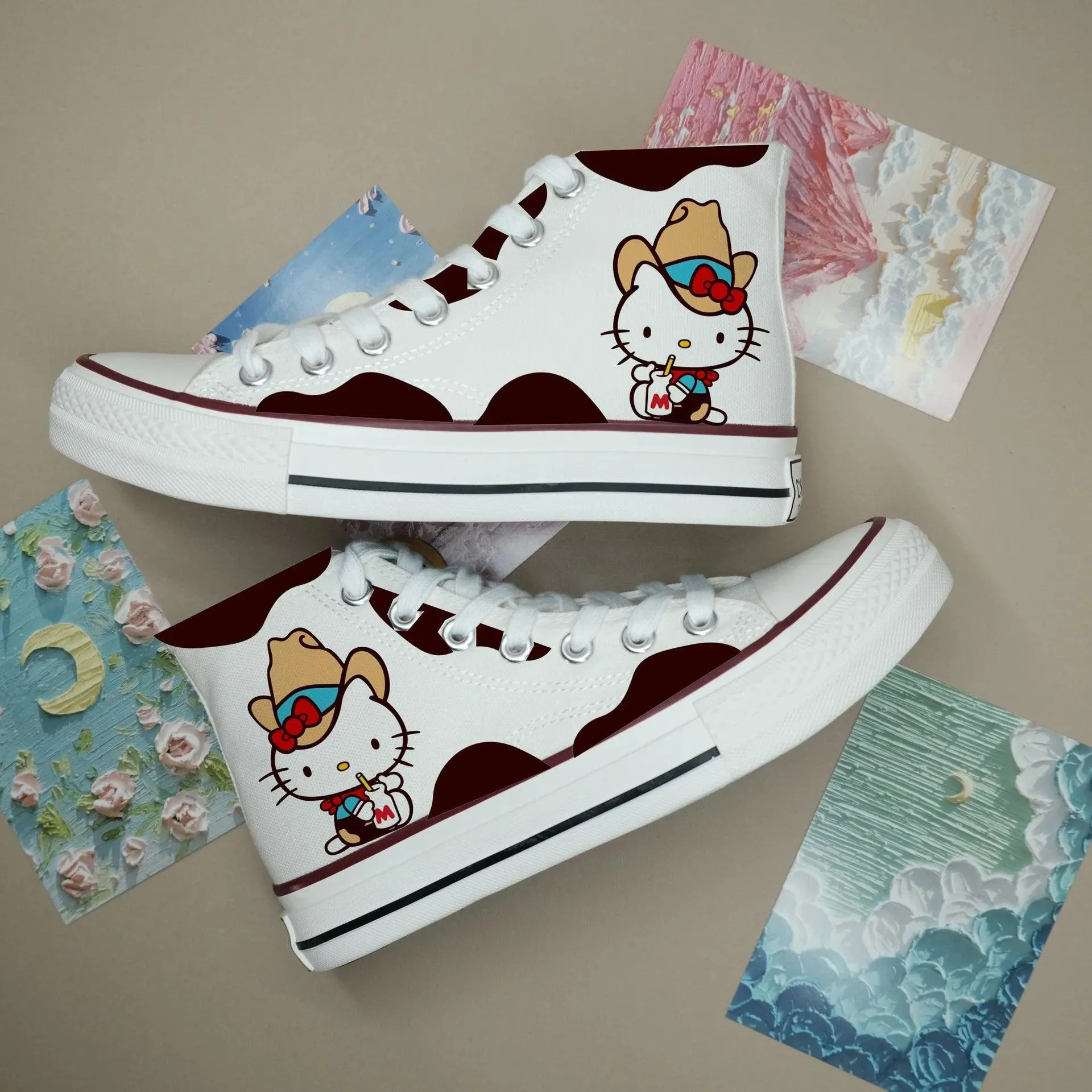 High-Top Canvas Sports Flat Sneakers – Anime-Inspired Unisex Casual Shoes