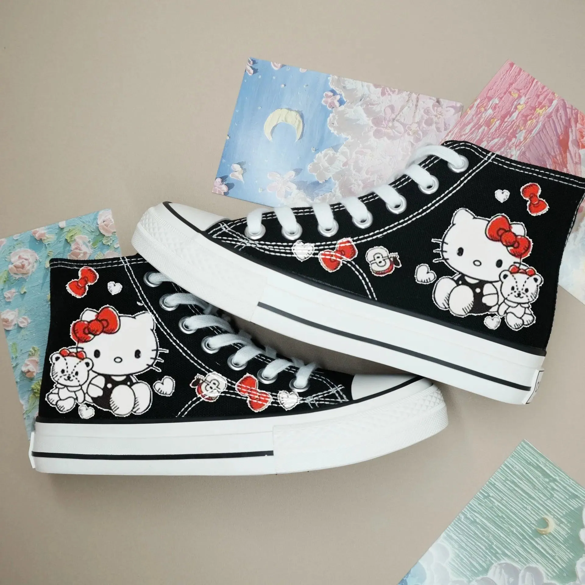 High-Top Canvas Sports Flat Sneakers – Anime-Inspired Unisex Casual Shoes