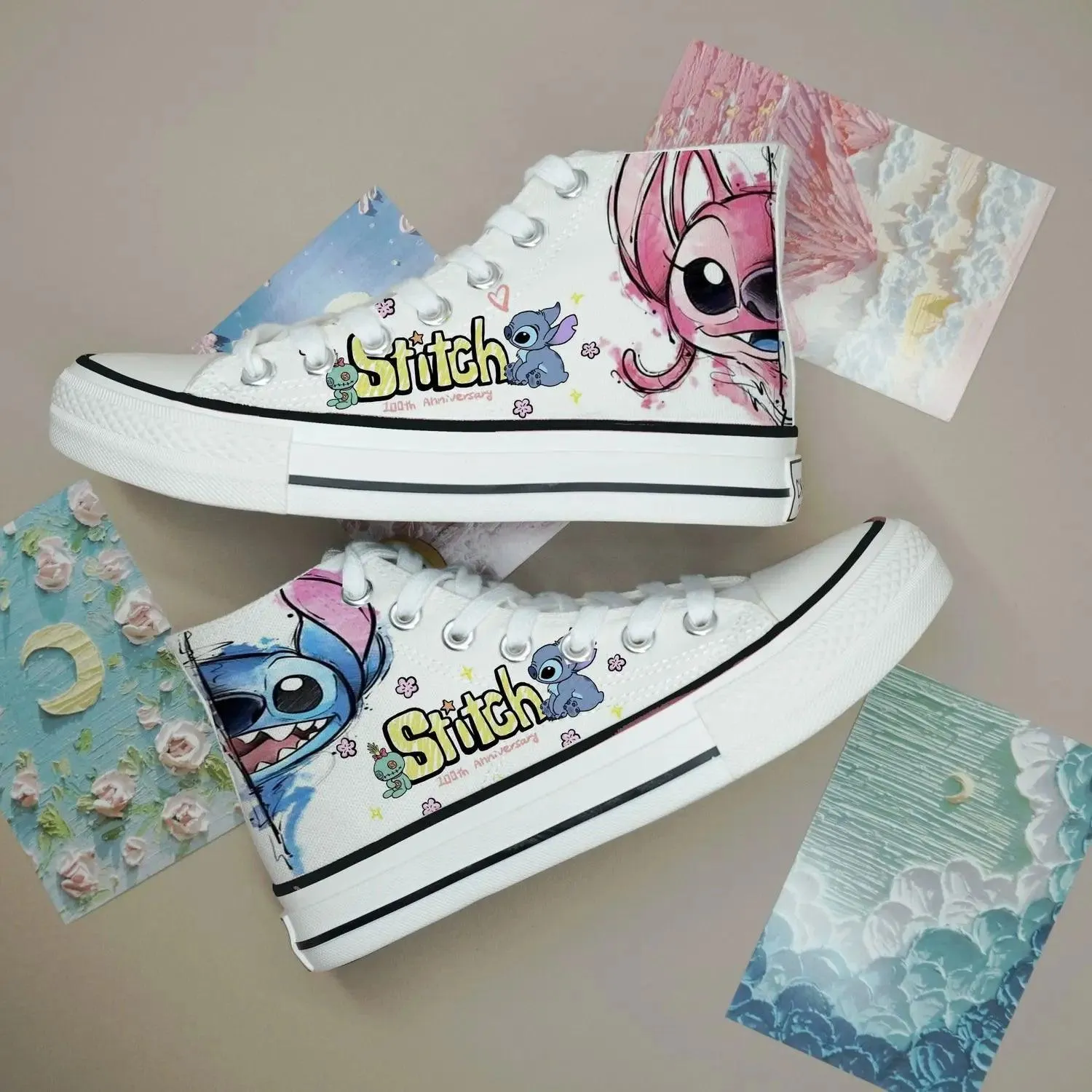 High-Top Canvas Sports Flat Sneakers – Anime-Inspired Unisex Casual Shoes