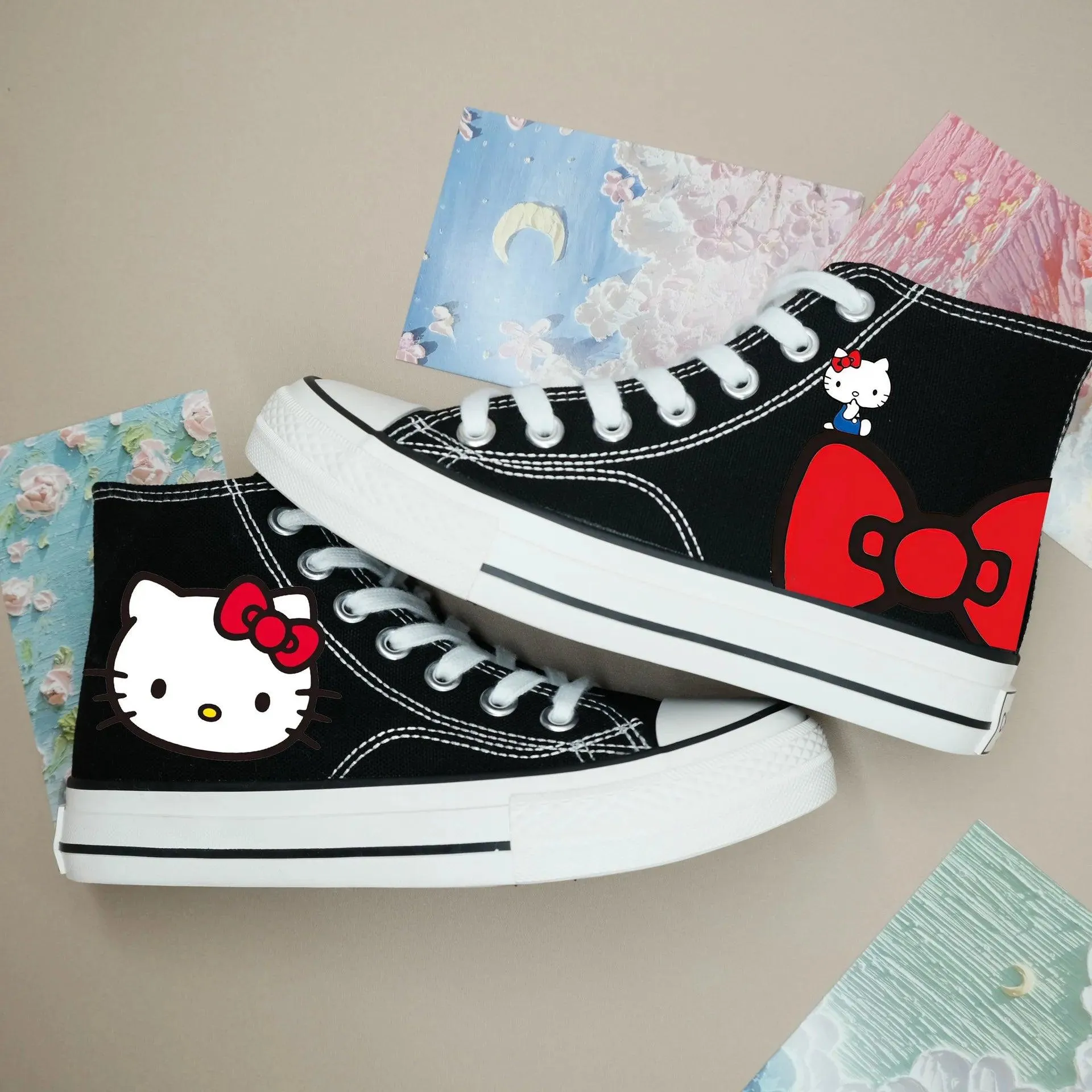 High-Top Canvas Sports Flat Sneakers – Anime-Inspired Unisex Casual Shoes