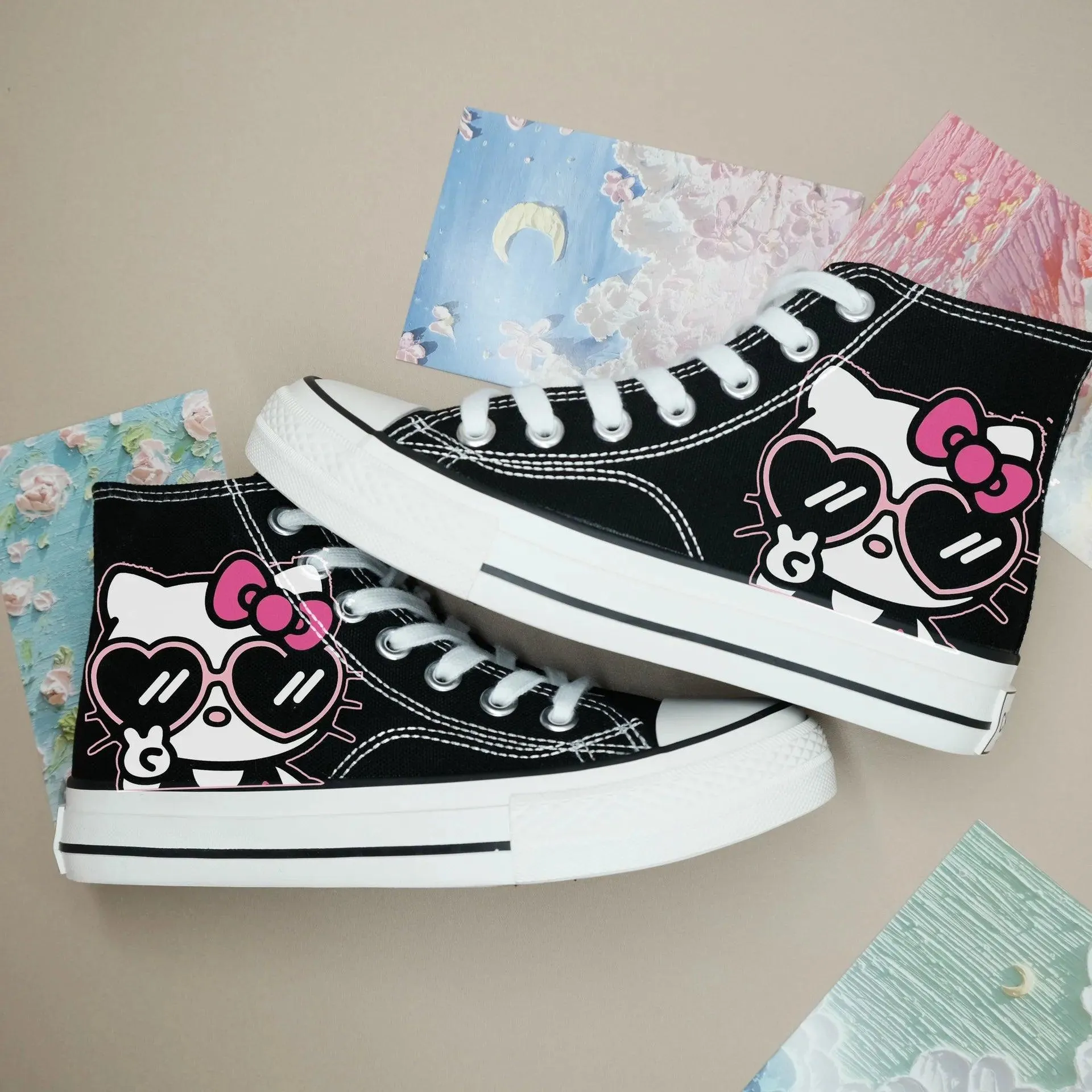High-Top Canvas Sports Flat Sneakers – Anime-Inspired Unisex Casual Shoes