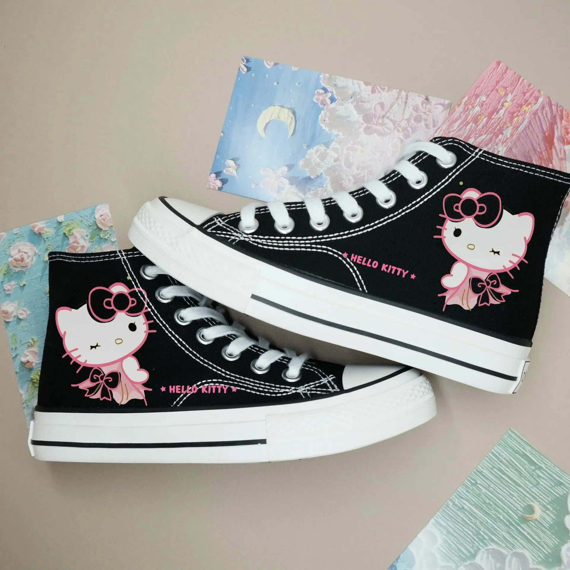 High-Top Canvas Sports Flat Sneakers – Anime-Inspired Unisex Casual Shoes