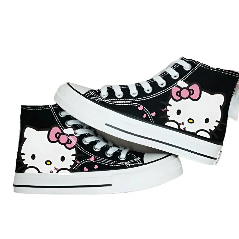 High-Top Canvas Sports Flat Sneakers – Anime-Inspired Unisex Casual Shoes