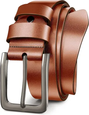Mens Black Dress Belt,Genuine Casual Leather Belts for Men 1.5" Width