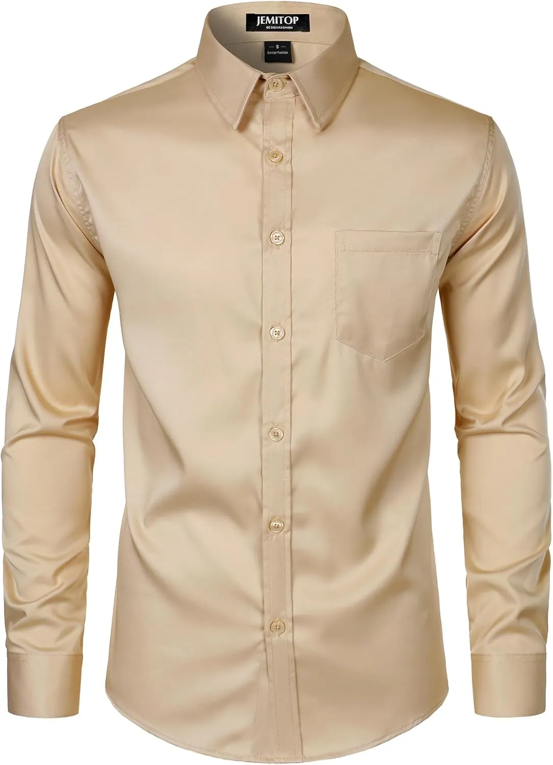 Men's Stretch Slim Fit Dress Shirts Formal Wedding Prom Business Long Sleeve Button Down Shirt with Pocket