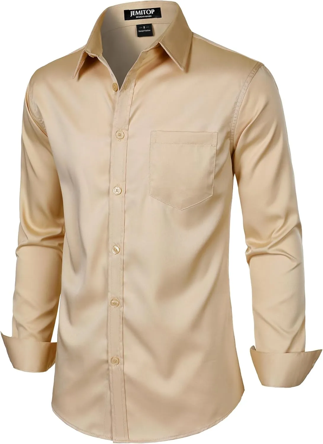 Men's Stretch Slim Fit Dress Shirts Formal Wedding Prom Business Long Sleeve Button Down Shirt with Pocket