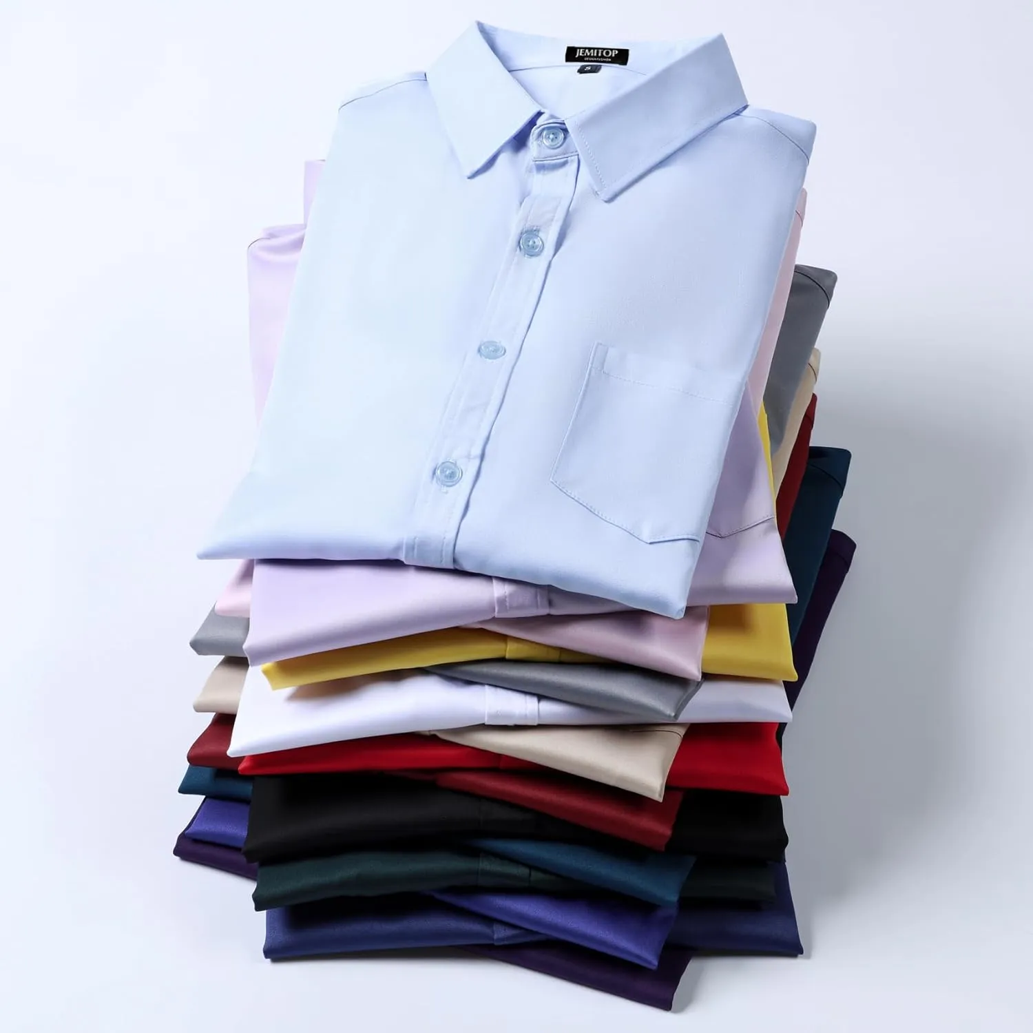 Men's Stretch Slim Fit Dress Shirts Formal Wedding Prom Business Long Sleeve Button Down Shirt with Pocket