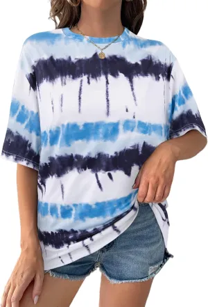 Remidoo Women's Casual Crewneck Short Sleeve Tie Dye Oversized T Shirt Graphic Tee Top