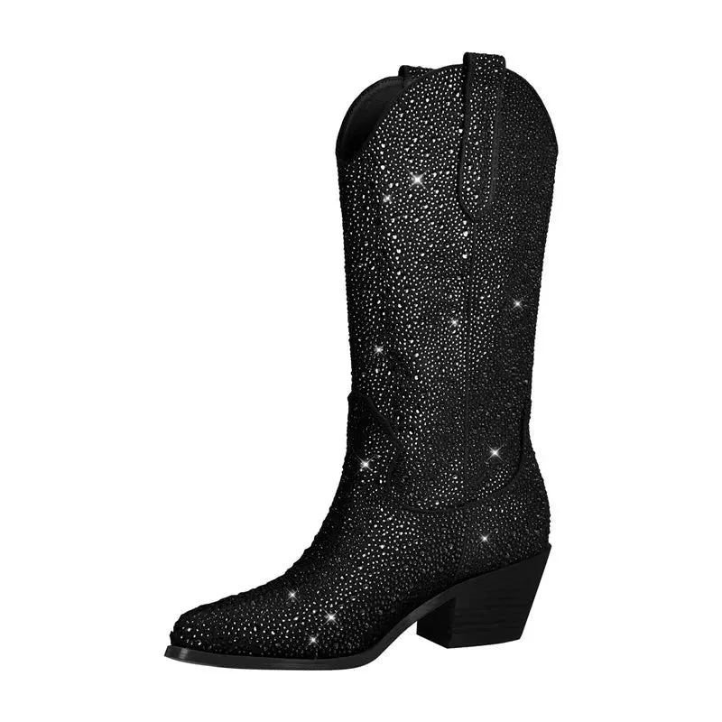 Rhinestone Knee High Boots