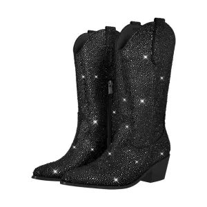Rhinestone Knee High Boots