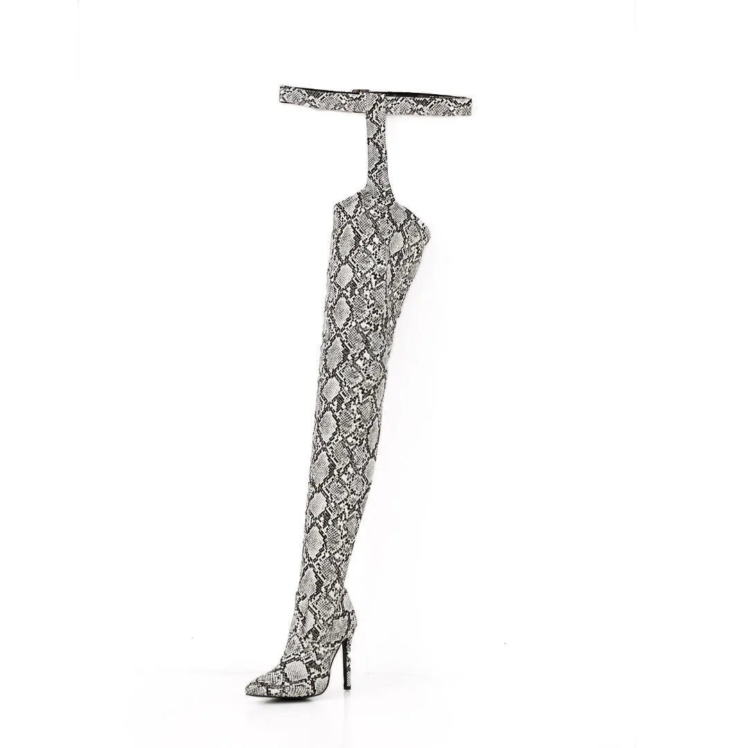 Thigh High Boots White Snake