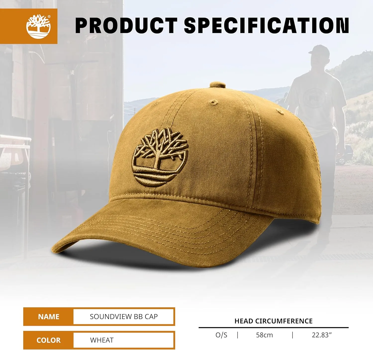 Timberland Soundview Men's Baseball Cap - Cotton Canvas, Adjustable, Lightweight & Stylish Hat for Outdoor Activities