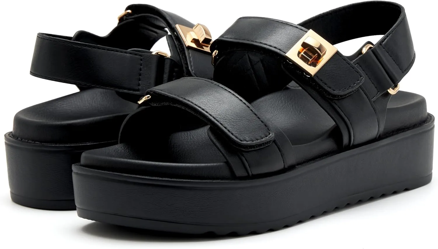 vodvob Womens Flat Sandals with Soft Cushioned Footbed Open Toe Slides Adjustable Slip On Slippers for Summer