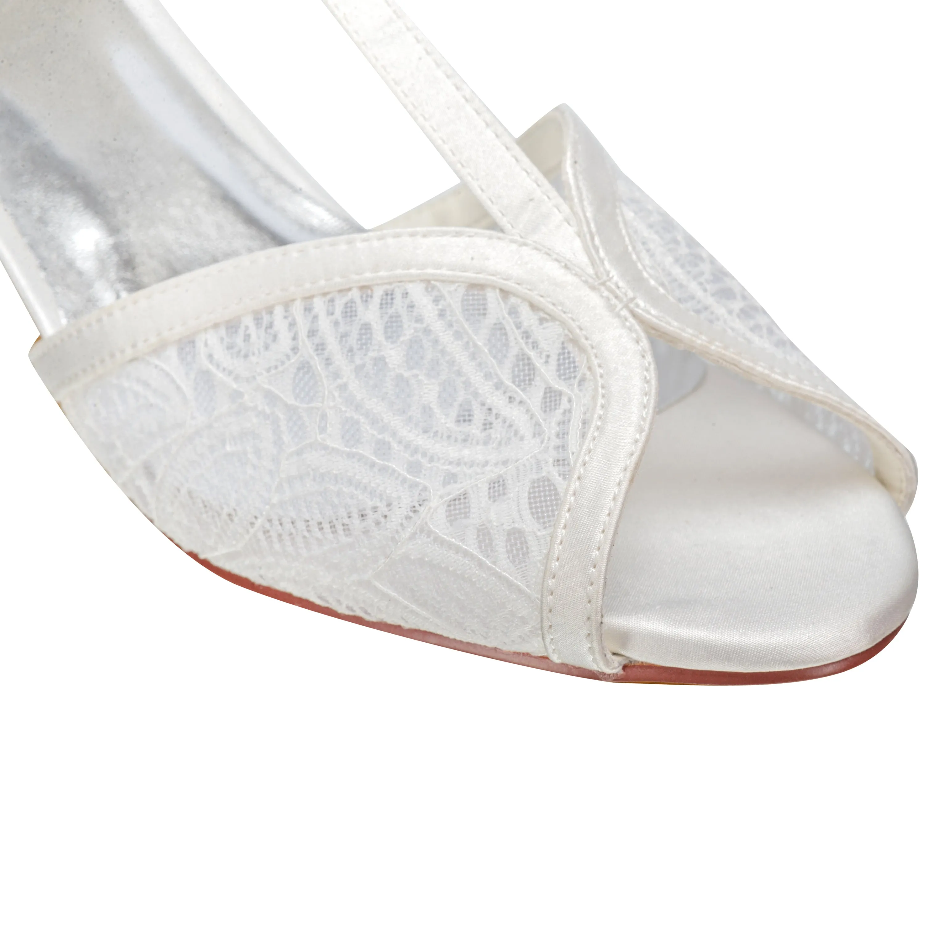 Women's Bridal Shoes 1.5" Peep Toe T-Strap Low Heel Lace Satin Flower Pumps Wedding Shoes
